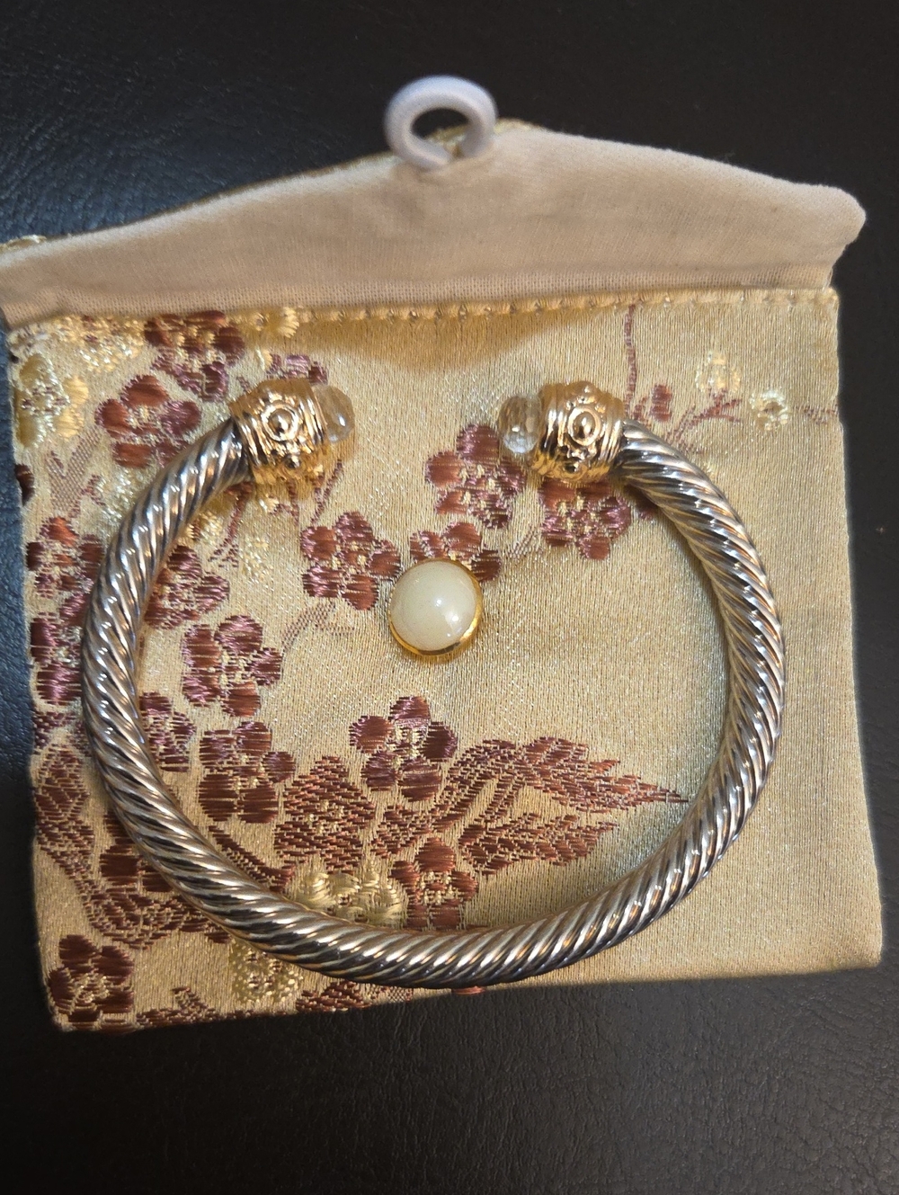 Gold Tone and Silver Tone Cable Cuff Bangle Rope Bracelet With Crystal Accents - Picture 5 of 8